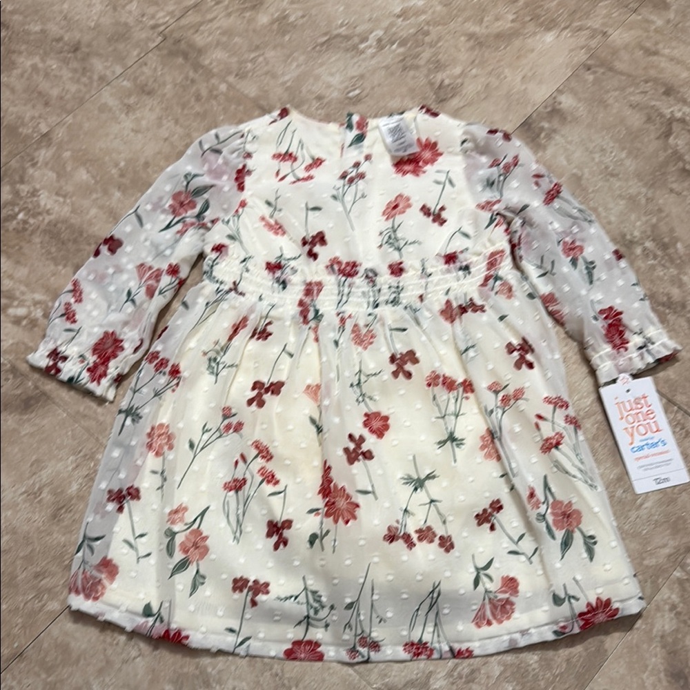 Carter's Cream and White Long Sleeve Sundress